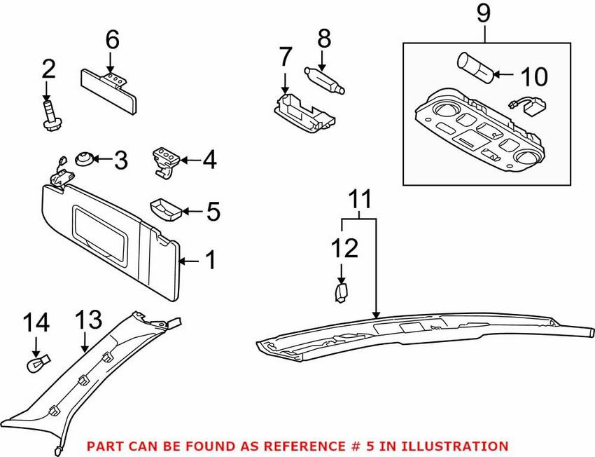 Audi VW Sun Visor Clip Cover (Gray) 443857563A1CT